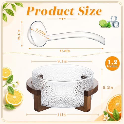 1.2 Gallon Glass Punch Bowl Set with Ladle, Hammered Glass, alternate view 3