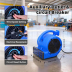 1/4 HP 1000 CFM Air Mover Blower Fan with 3 Speeds, Blue in Blue, alternate view 2
