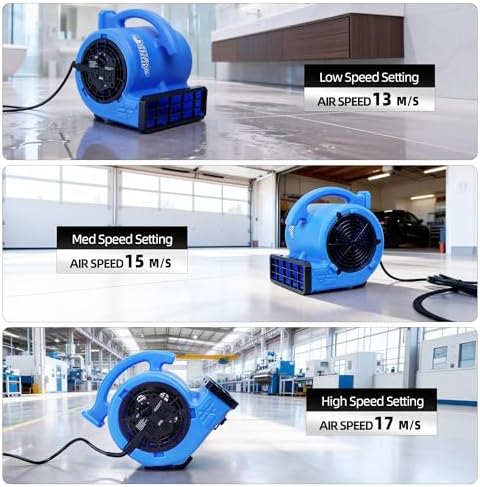 1/4 HP 1000 CFM Air Mover Blower Fan with 3 Speeds, Blue in Blue, alternate view 5