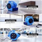 1/4 HP 1000 CFM Air Mover Blower Fan with 3 Speeds, Blue in Blue, alternate view 5
