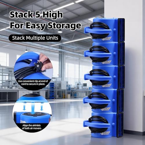 1/4 HP 1000 CFM Air Mover Blower Fan with 3 Speeds, Blue in Blue, alternate view 6
