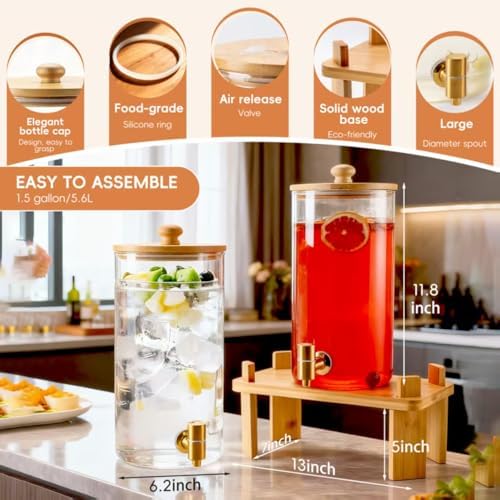 1.5 gallon glass iced beverage drink dispensers for parties with stand, alternate view 4