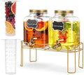 1.6 gallon Glass Beverage Dispenser with Stand, 2PACK Lemonade Dispenser with Spigot Stainless Steel, Drink