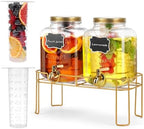 1.6 gallon Glass Beverage Dispenser with Stand, 2PACK Lemonade Dispenser with Spigot Stainless Steel, Drink