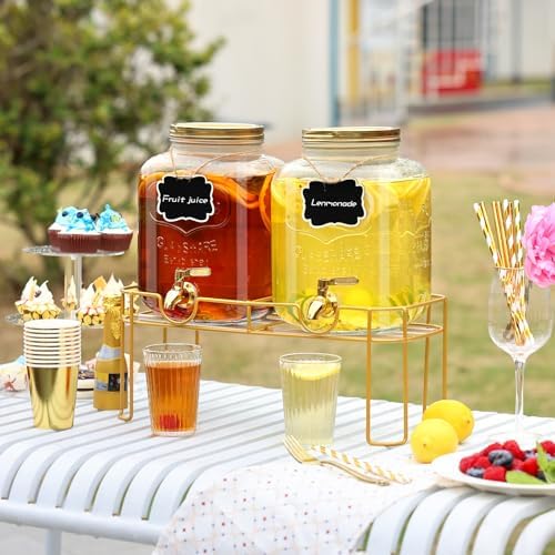1.6 gallon Glass Beverage Dispenser with Stand, 2PACK Lemonade Dispenser with Spigot Stainless Steel, Drink, alternate view 6