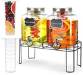 1.6 Gallon Glass Drink dispenser, 2 PCS Beverage Dispenser With Stand, Lemonade Dispenser with Stainless Steel