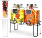 1.6 Gallon Glass Drink dispenser, 2 PCS Beverage Dispenser With Stand, Lemonade Dispenser with Stainless Steel