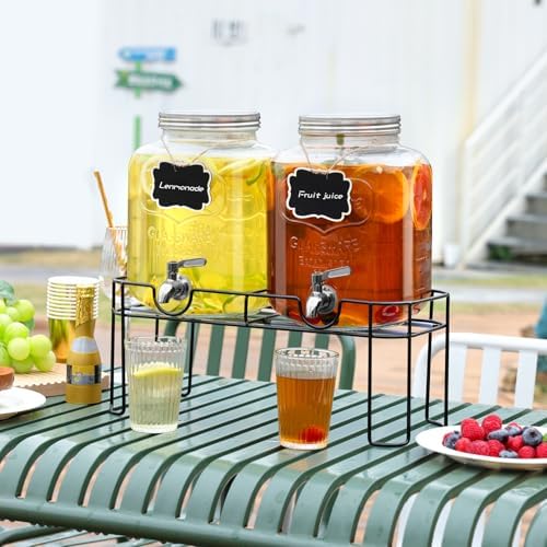 1.6 Gallon Glass Drink dispenser, 2 PCS Beverage Dispenser With Stand, Lemonade Dispenser with Stainless Steel, alternate