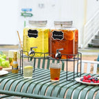 1.6 Gallon Glass Drink dispenser, 2 PCS Beverage Dispenser With Stand, Lemonade Dispenser with Stainless Steel, alternate