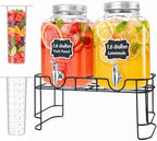 1.6 Gallon Glass Drink Dispenser with Stand & Fruit Infuser 2 Pcs