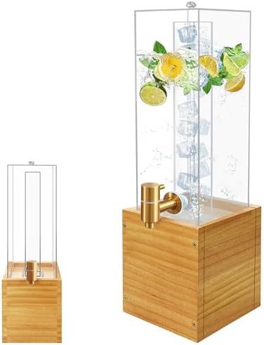 1.8 Gallon Large Drink Dispenser, Drink Dispenser with Wood Stand, Beverage Dispenser with with Ice Core