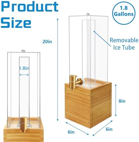 1.8 Gallon Large Drink Dispenser, Drink Dispenser with Wood Stand, Beverage Dispenser with with Ice Core, alternate view 3