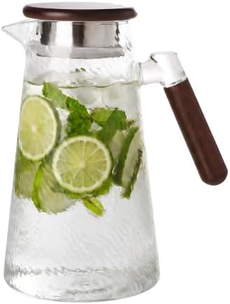 1.8L Glass Pitcher with Lid, Borosilicate Glass Carafe for Hot/Cold Drink, Water Pitchers with Handle for