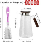 1.8L Glass Pitcher with Lid, Borosilicate Glass Carafe for Hot/Cold Drink, Water Pitchers with Handle for, alternate view 2