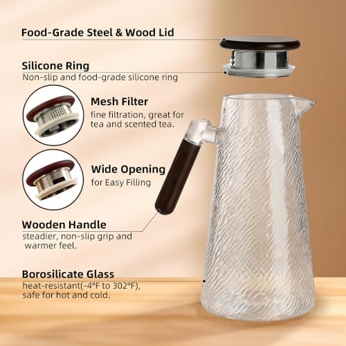 1.8L Glass Pitcher with Lid, Borosilicate Glass Carafe for Hot/Cold Drink, Water Pitchers with Handle for, alternate view 3