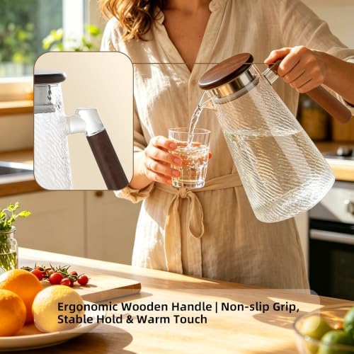 1.8L Glass Pitcher with Lid, Borosilicate Glass Carafe for Hot/Cold Drink, Water Pitchers with Handle for, alternate view 4