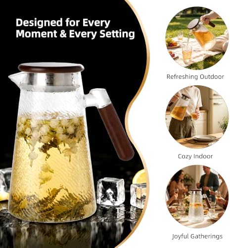 1.8L Glass Pitcher with Lid, Borosilicate Glass Carafe for Hot/Cold Drink, Water Pitchers with Handle for, alternate view 5