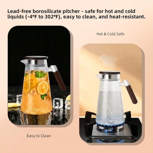 1.8L Glass Pitcher with Lid, Borosilicate Glass Carafe for Hot/Cold Drink, Water Pitchers with Handle for, alternate view 7