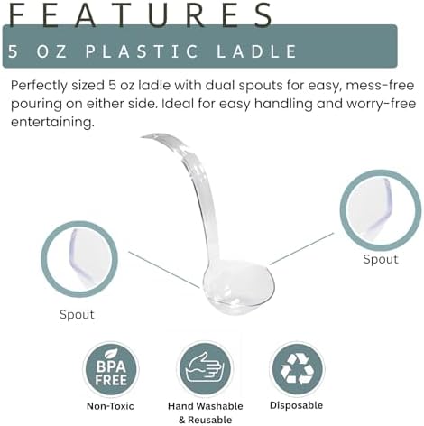 1-Count Large Clear Plastic Ladle 5 oz with Pour Spout - Serving Ladle with Hanging Hole for Punch, Juice, alternate view 5