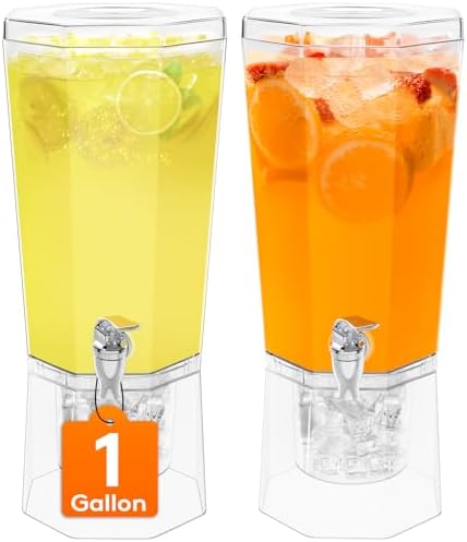 1 Gallon (128 OZ) Drink Dispensers for Parties 2 Pcs, 4L Plastic Beverage Containers with Stand for