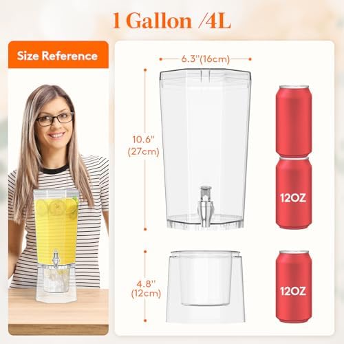 1 Gallon (128 OZ) Drink Dispensers for Parties 2 Pcs, 4L Plastic Beverage Containers with Stand for, alternate view 3