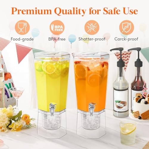 1 Gallon (128 OZ) Drink Dispensers for Parties 2 Pcs, 4L Plastic Beverage Containers with Stand for, alternate view 4