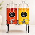 1 Gallon Beverage Dispenser 2 Pack, Stainless Steel Spigot Drink Dispenser for Parties with Stand, Clear Glass