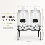 1 Gallon Beverage Dispenser 2 Pack, Stainless Steel Spigot Drink Dispenser for Parties with Stand, Clear Glass, alternate