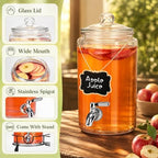 1 Gallon Beverage Dispenser 2 Pack, Stainless Steel Spigot Drink Dispenser for Parties with Stand, Clear Glass, alternate