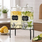 1 Gallon Beverage Dispenser 2 Pack, Stainless Steel Spigot Drink Dispenser for Parties with Stand, Clear Glass, alternate