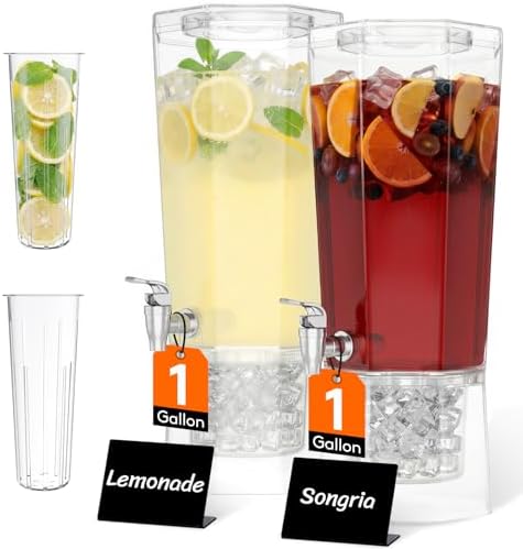 1 Gallon Drink Dispenser for Parties with Fruit Infuser 2 Pcs