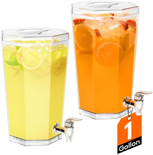 1 Gallon Drinks Dispense for Parties with Leakproof Spigot, 2 Pack