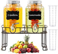 1 Gallon Glass Beverage Dispenser Set of 2 with Stand & Fruit Infuser, Stainless Steel Spigot, Beverage