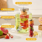 1 Gallon Glass Beverage Dispenser Set of 2 with Stand & Fruit Infuser, Stainless Steel Spigot, Beverage, alternate view 5