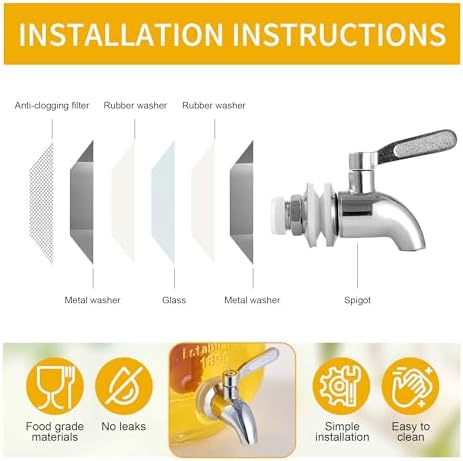 1 Gallon Glass Beverage Dispenser Set of 2 with Stand & Fruit Infuser, Stainless Steel Spigot, Beverage, alternate view 6