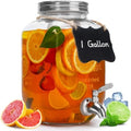 1 Gallon Glass Beverage Dispenser with Lid, Stainless Steel Spigot, Glass Drink Dispensers for Parties, Lemonade