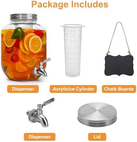 1 Gallon Glass Beverage Dispenser with Lid, Stainless Steel Spigot, Glass Drink Dispensers for Parties, Lemonade, alternate