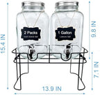1 Gallon Glass Drink Dispenser for Parties, 2 Packs Juice Lemonade Ice Tea Water Dispenser with Stand, Beverage, alternate