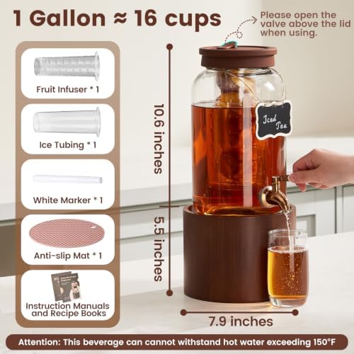 1 Gallon Glass Drink Dispenser for Parties Beverage Dispenser, alternate view 3