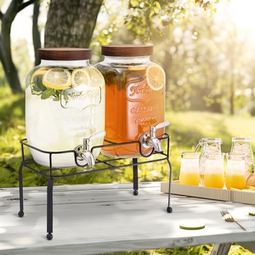 1 Gallon Glass Drink Dispenser for Parties with Stand, 2 Pcs, alternate view 2