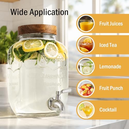 1 Gallon Glass Drink Dispenser for Parties with Stand, 2 Pcs, alternate view 4