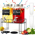 1 Gallon Glass Drink Dispenser with Stand,2 Pack Glass Beverage Dispenser with Stainless Steel Spigot, Water