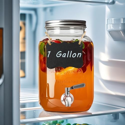 1 Gallon Glass Drink Dispenser with Stand,2 Pack Glass Beverage Dispenser with Stainless Steel Spigot, Water, alternate view