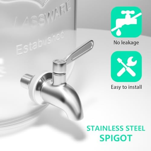 1 Gallon Glass Drink Dispenser with Stand,2 Pack Glass Beverage Dispenser with Stainless Steel Spigot, Water, alternate view
