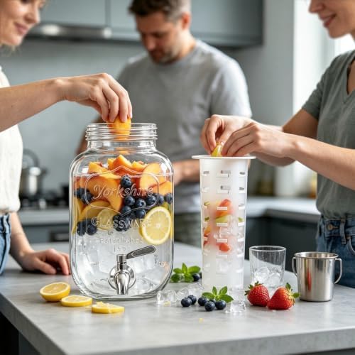 1 Gallon Glass Drink Dispenser with Stand,2 Pack Glass Beverage Dispenser with Stainless Steel Spigot, Water, alternate view