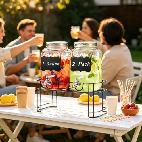 1 Gallon Glass Drink Dispenser with Stand,2 Pack Glass Beverage Dispenser with Stainless Steel Spigot, Water, alternate view