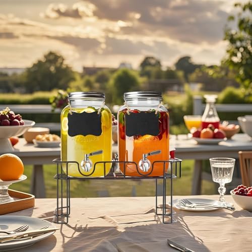 1 Gallon Glass Drink Dispenser with Stand,2 Pack Glass Beverage Dispenser with Stainless Steel Spigot, Water, alternate view