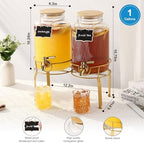 1 Gallon Glass Drink Dispenser with Stand, 2pack Drink Dispensers For Parties, Beverage Dispenser With Bamboo, alternate view