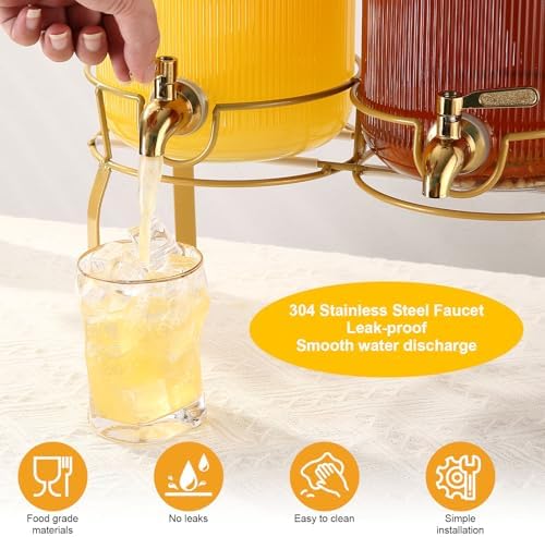 1 Gallon Glass Drink Dispenser with Stand, 2pack Drink Dispensers For Parties, Beverage Dispenser With Bamboo, alternate view