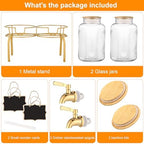 1 Gallon Glass Drink Dispenser with Stand, 2pack Drink Dispensers For Parties, Beverage Dispenser With Bamboo, alternate view